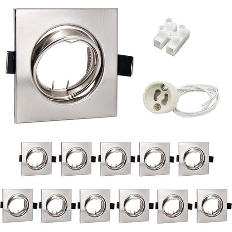 Projecteurs Spot Encastrable GU10 Carré Inox,12x Cadre De Montage Encastrable 68mm Avec Douille GU10, Cadres Pour spot encastré Orientables 30° 220V-240V