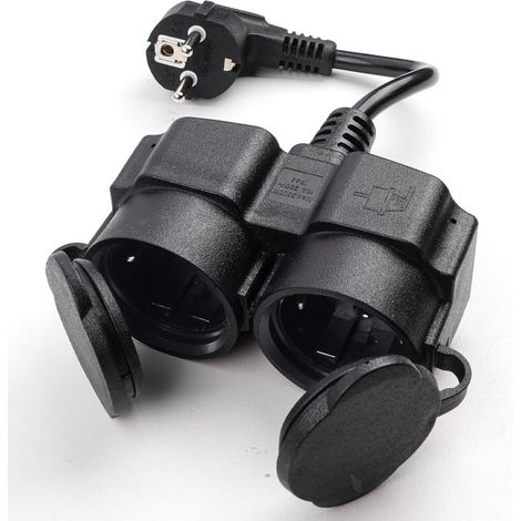 16A Multiprise Exterieur Étanche Ip44 avec 2 Prises Schuko Rallonge Etanche Exterieur, 250V Prise Double Exterieure Etanche Pour Intérieur Extérieur Jardin,Max 3500W Noire (1/5)