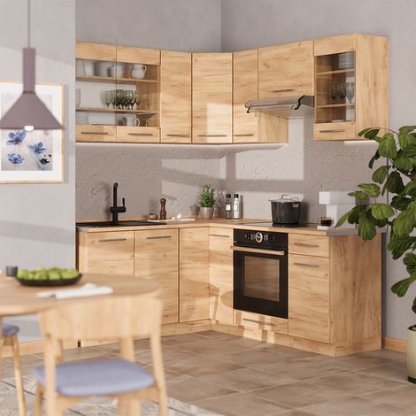 Cuisine en angle Fame-Line, Chêne de force doré/Chêne de force doré, 190 x 160 cm sans PT, Vicco