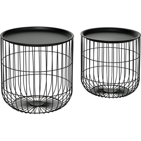 Ensemble de 2 tables d'appoint de style scandinave, avec espace de rangement, empilables, noires