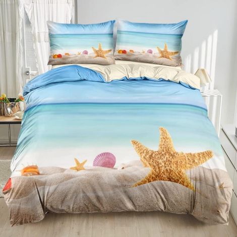 Bettwäsche-Set 200x200cm Meer & Strand 3D-Druck Mikrofaser mit Reißverschluss