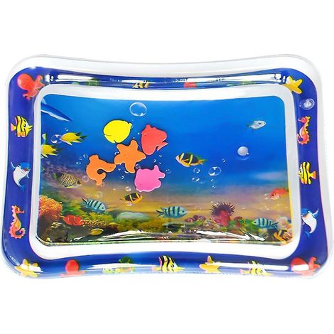 Bauchlage-Wassermatte für Babys und Kleinkinder, aufblasbare PVC-Wasserspielmatte mit tropischen Fischen, quadratisches Spielmotiv
