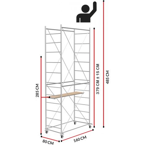 Scedil – Échafaudage Fast – Hauteur de travail 4,85m – Acier galvanisé – 160 x 80 cm – Charge maximale 65 kg