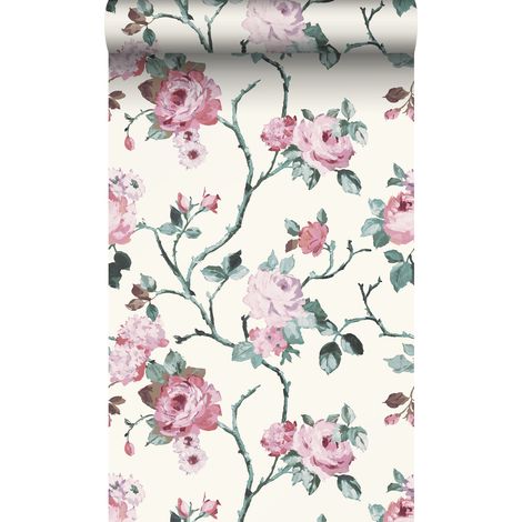 papier peint fleurs blanc cassé et rose clair et vert - Origin Wallcoverings (1/5)