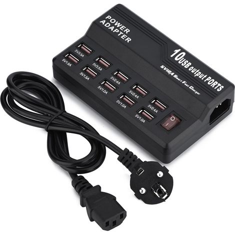 60W 10-Port 5V/12A 100-240V USB Schnellladegerät für Reisen mit Handy und Büro (EU)