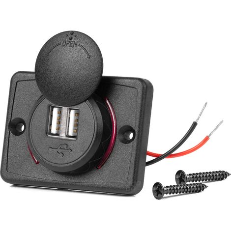 Cargador para coche con 2 tomas USB, luz roja, forma cuadrada, 12V 24V (1/5)