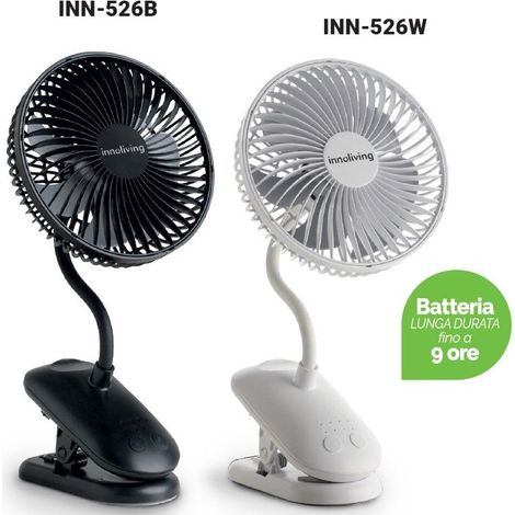 Innoliving Ventilatore da Tavolo Pieghevole Ricaricabile con Clip, Nero (1/2)