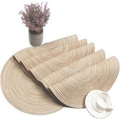 lot De 6 Sets De Table Ronds Tisss En Fil De Coton 38 X 38 Cm (beige), Sets De Table Ronds Lavables, Sets De Table De Nol Rsistants La Chaleur, D (1/5)