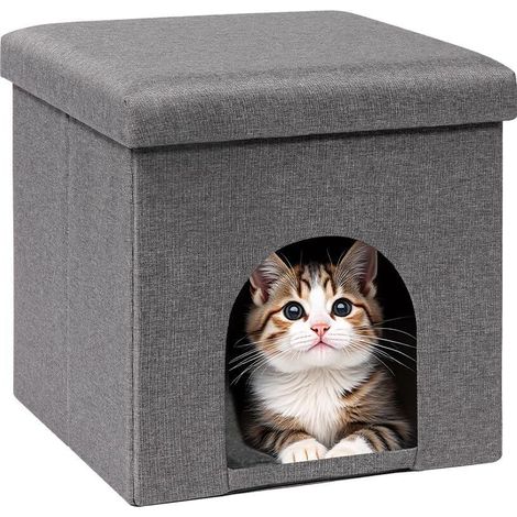 Niche pour chat pliable et tabouret de rangement multifonctionnel en tissu gris pour maison (1/5)