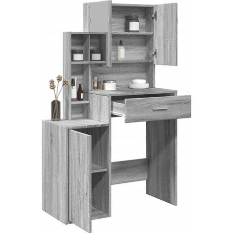 Schminktisch mit Schrank Grau Sonoma-Eiche 80x35x132 cm