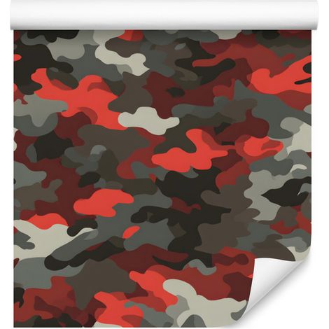 Papier peint camouflage militaire marron et rouge pour salon et chambre 50x1000 cm (1/5)