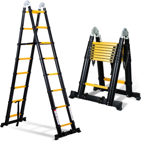 TolleTour Escalera telescópica negra Pro 5m 150kg, patas antideslizantes