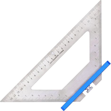 Équerre de menuisier triangulaire à double échelle 140 mm, outil de mesure et de traçage bleu (1/5)