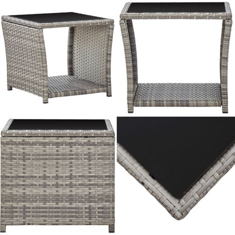 Tavolino da Caffè Grigio 45x45x40 cm in Polyrattan e Vetro - Tavolo esterno - Polyrattan