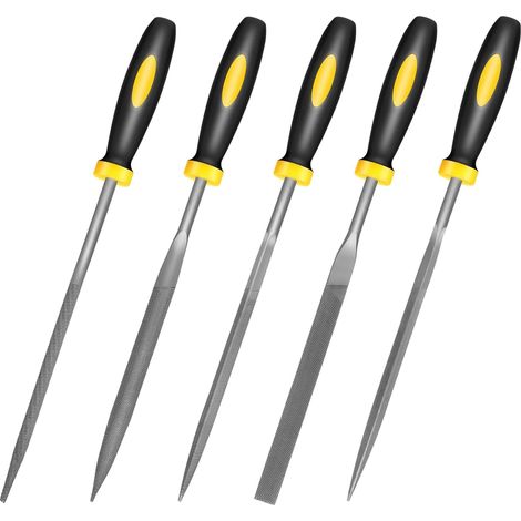 Set of 5 durable steel alloy needle files with small hand files - Includes round, bi-round, flat, square, and triangular files - Precision tools for polishing various surfaces (1/5)
