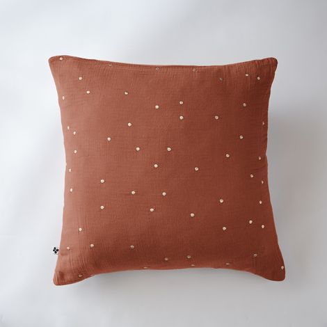 Taie d'oreiller gaze de coton brodée fil or 60 x 60 cm Gaia Chic Terracotta (1/3)