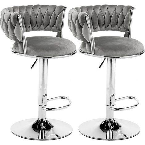 Barhocker 2er Set höhenverstellbar mit Samtsitz Dunkelgrau (1/5)