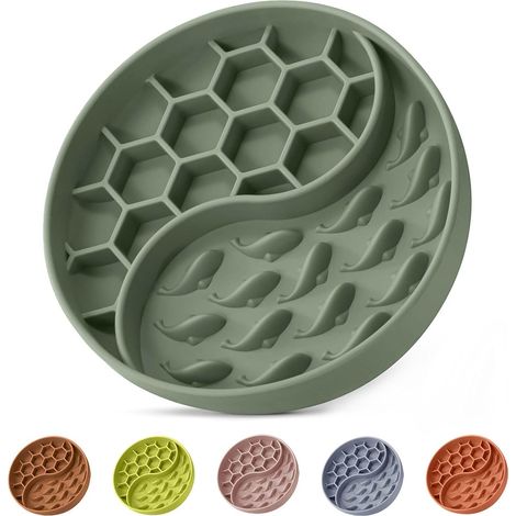 Ciotola per cibo per cani in silicone antiscivolo con ventosa, per alimentazione lenta (verde). (1/5)