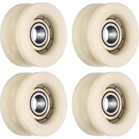 4pcs Poulie à Roulement à Billes en U Gorge, Roue Roulement à Guidage Plastique Type U Rainure 6x23x11mm, Roulements à Rouleaux pour Imprimantes 3D Portes Fenêtres, Beige (1/5)