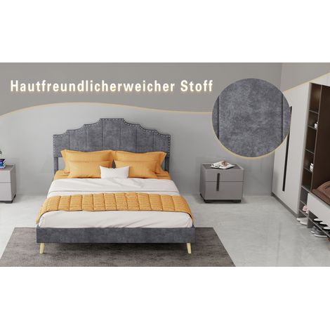 Lit doux minimaliste moderne, tête de lit confortable et douce, 140200CM, gris, meuble de chambre multifonction, cadre de lit coffre bas sans vérin, matelas 140200cm inclus. (1/5)