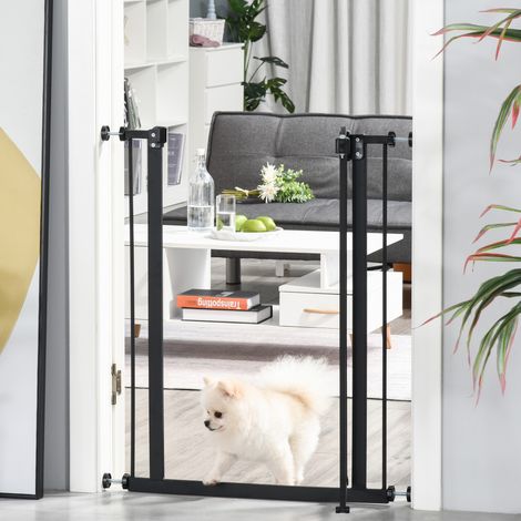 Barrière de sécurité pour chien extensible 74-80 cm fermeture automatique fixation par pression sans percer noir
