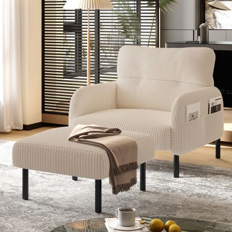Pouf rond haut de gamme en velours côtelé avec structure métallique — Finition velours ultra-douce Usage multifonction : sert de repose-pieds, d'assise ou de table d'appoint — Assemblage rapide, aucu