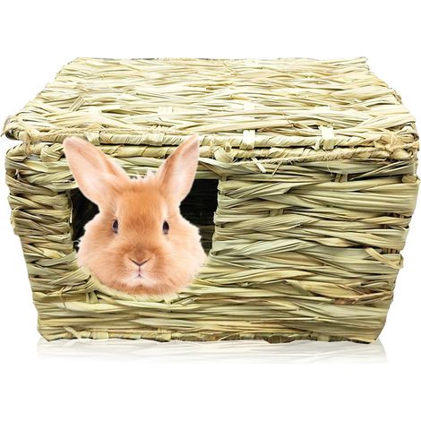 Large Folding Grass House 100% Natural for Rabbits and Guinea Pigs - Digging Tray 30 x 20 x 20 cm, Chew Toy with Openings, Rodent House Hiding House for Chinchillas (1/5)