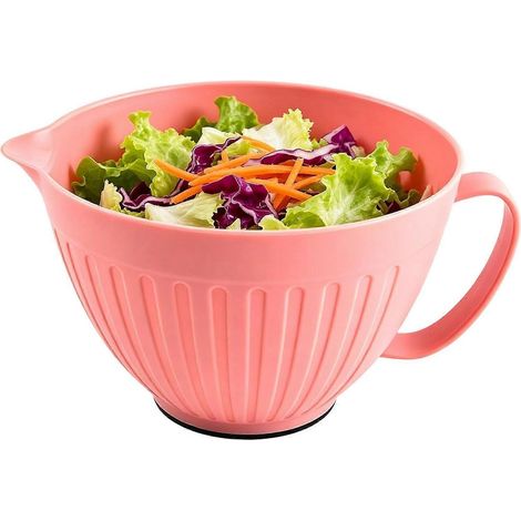 Bol mélangeur multifonction rose avec poignées base antidérapante et bec verseur mesure précise pour cuisson et pâtisserie (1/5)