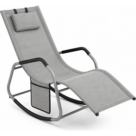 Sedia A Dondolo Ergonomica Per Giardino Con Cuscino Antiribaltamento E Tasca Laterale Poltrona Relax Con Struttura In Acciaio E Rivestimento In Textilene 151 x 56 x 90 Cm Grigio (1/5)