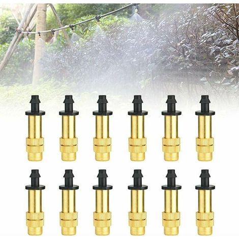 12 verstellbare Sprühdüsen, Messing-Bewässerungssprinkler, tragbare Zerstäuberdüse, Tropfbewässerungssprinkler, Messingdüse für die Bewässerung von Gewächshäusern/Gärten/Rasen (1/4)