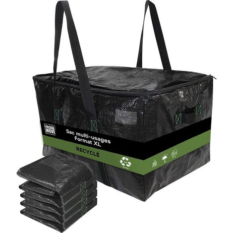 Pack and Move - Lot 4 Sacs Rangement Recylés - 55 x 35 x 30 cm - Poignées solides - Déménagement et Transport - Ultra Résistant - Réutilisable - 55L (1/5)