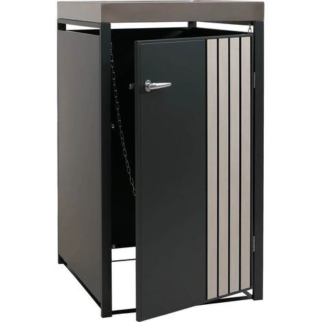 Cache-poubelle pour 1 bac avec jardinière abri pour poubelle en métal 125x68x84 cm anthracite aspect bois clair 040009339