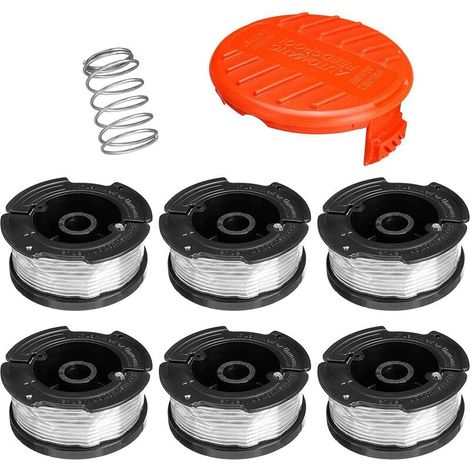 Bobine Fil Coupe Bordure pour Black et Decker Coupe-Bordures, 6 Bobine de Fil Debroussailleuse avec 1 Couvercle de Bobine et 1 Ressort，
