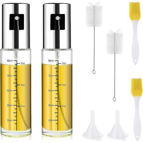 2-teiliger Ölsprüher für Heißluftfritteusen, 100 ml Küchenölsprüher, Ölsprüher mit Bürste, Ölsprühspender für Fritteuse, Grill und BBQ (1/5)