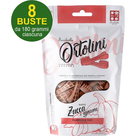 Snack Spazzolini per cani Ortolotti gusto zucca e igname misura  Medium 8 buste da 180 g ciascuna