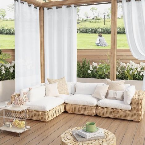Cortinas semitransparentes para exteriores,color blanco,jardín o porche. Medidas: 132 cm de ancho x 213 cm de alto (2 paneles) (1/2)