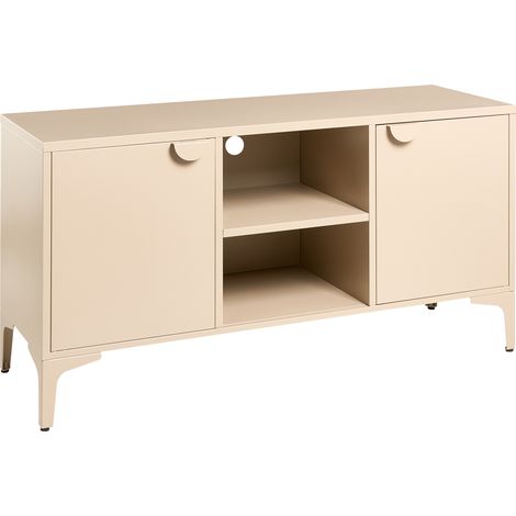 Mueble de TV industrial de dos puertas con seis estantes y un compartimento abierto de acero pintado sala de estar beige Ardura (1/5)
