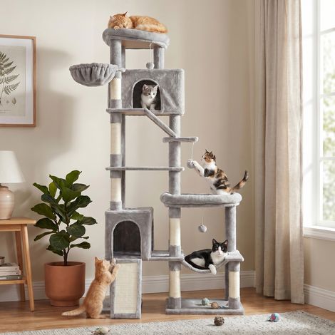 Arbre à Chat XXL à 6 Niveaux avec Poteaux en Sisal et Griffoir, 105 x 45 x 202 cm, Gris (1/5)