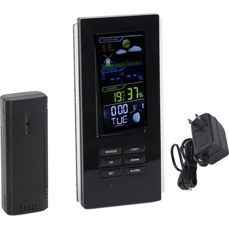 Station Météo Sans Fil Thermomètre Intérieur Extérieur Hygromètre Écran Couleur Alarme Design Moderne Noir Compact (1/5)