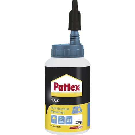 Pattex Holzleim wasserfest Leim D3 mit hoher Wasserbeständigkeit - Holzkleber extra stark für alle Holzarten - Holzleim für Treppen, Fenster und Dübel, 250g transparent