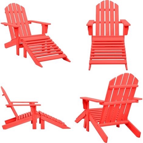 Chaise de jardin Adirondack avec pouf Bois de sapin Rouge - Chaise Adirondack - Chaise De Jardin - Mobilier De Jardin - Fauteuil De Jardin - Pouf - Home & Living (1/5)