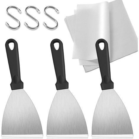 Hamburger-Wender – 3er-Set – Edelstahl und Kunststoff – Scharfe und ergonomische Kante – Für Grill und Teppanyaki – 23 x 9,7 cm (1/5)