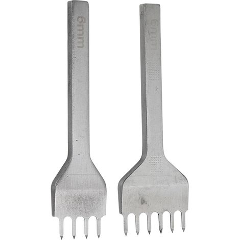 2 Pcs Poinçon à Coudre pour Cuir 6mm, Outils de Maroquinerie en Acier Poli Mirroir, Set de 4 et 6 Dents pour Projets DIY (1/5)