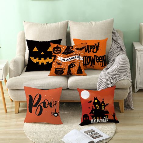 Set mit 5 Halloween-Kürbis-Kissenbezügen/Sofakissenbezügen (45x45 cm) (1/3)