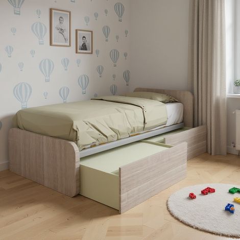 Letto singolo con cassetti 80x190 per cameretta - Design personalizzabile - Rovere rock