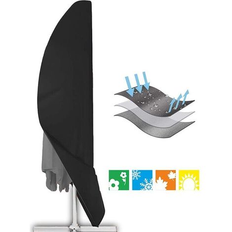 Housse de parasol d'extérieur pour parasol déporté, en tissu imperméable noir. (1/4)
