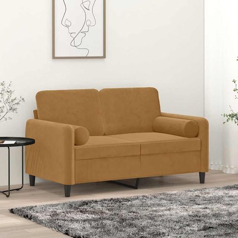 2-Sitzer-Sofa mit Zierkissen Braun 120 cm Samt