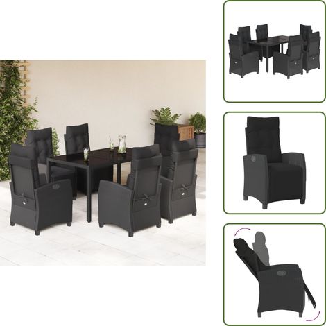 Chaise de jardin noir - vidaXL Ensemble à manger de jardin coussins 7pcs Noir Résine tressée - Table de jardin noir (1/5)