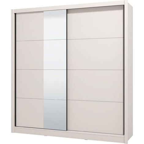 Gran armario ropero, armario para dormitorio con perchero, 5 estantes, 8 compartimentos, 205x216h cm blanco beige