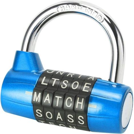 Candado taquilla deportiva, Candado código secreto 5 letras fabricado aleación resistente, candado duradero, Código fácilmente ajustable, Azul (1/5)